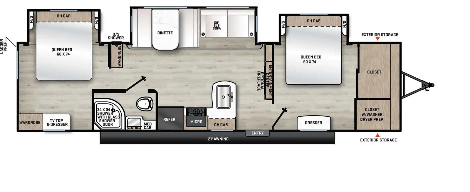 340BHTS (2 Queen Beds) Floorplan Image